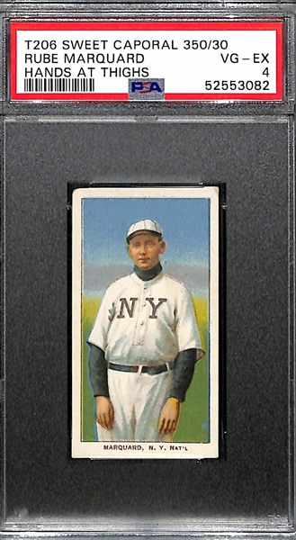 1909-11 T206 Rube Marquard (HOF), Hands at Thighs, Sweet Caporal 350 Factory 30 Graded PSA 4
