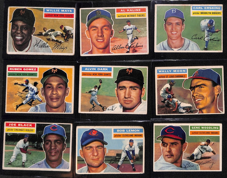 Lot of (20) 1956 Topps Cards w. Willie Mays and Al Kaline