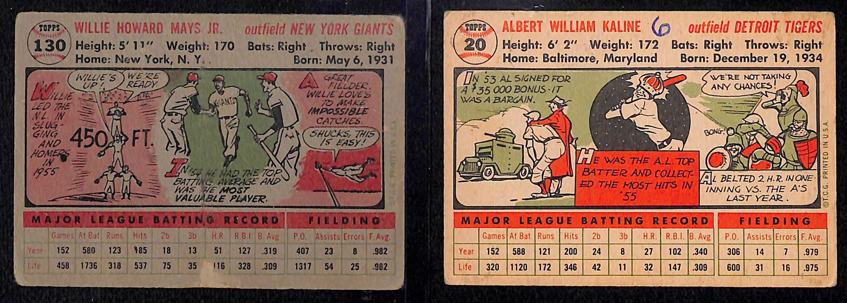 Lot of (20) 1956 Topps Cards w. Willie Mays and Al Kaline