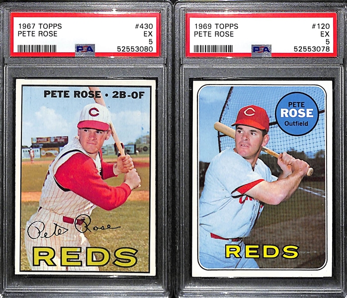 Pete Rose Lot - 1967 Topps #430 and 1969 Topps #120 - Both Graded PSA 5