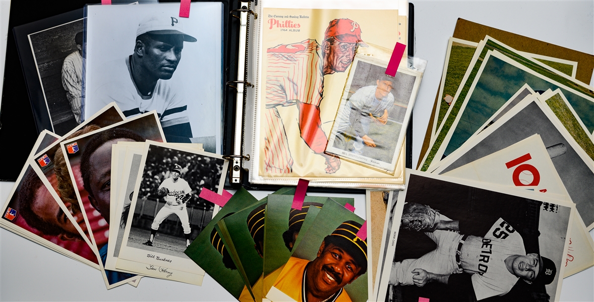 Over 120 Souvenir Photos (1970s Clemente, 1970s Babe Ruth, 1964 Bulletin Phillies, 1969 Citgo Mets, 1969 ARCO Red Sox, 1960s Tigers, +)