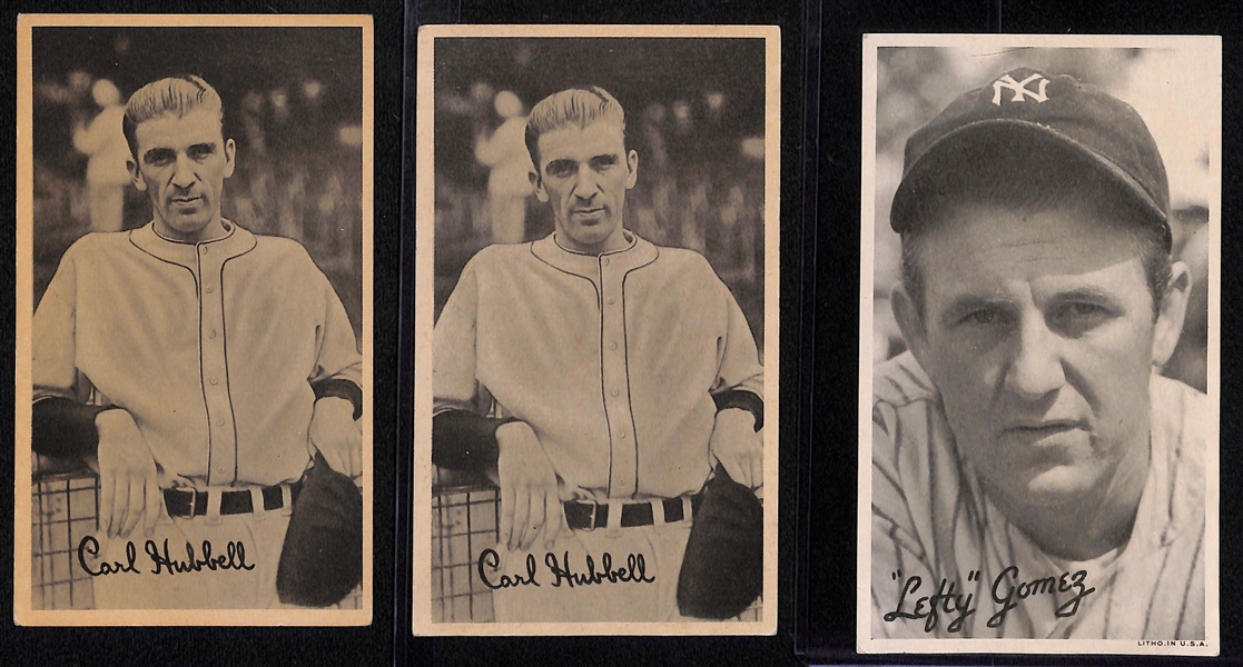 Lot of (3) 1936 Goudey Wide Pen Premium Cards - (2) Carl Hubbell & Lefty Gomez