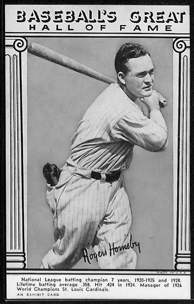 Lot of (2) Exhibits Postcards - Jackie Robinson (1947-66) and Rogers Hornsby (1948 Baseball's Greats)