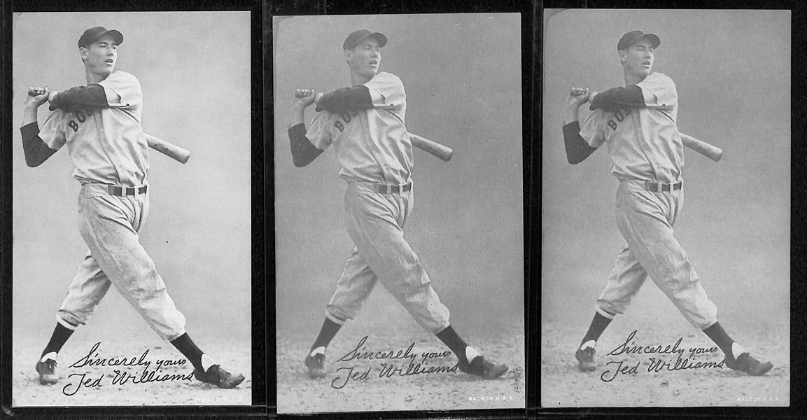 Lot of (3) Ted Williams 1947-66 Exhibits Postcards (w. Sincerely Yours Salutation)