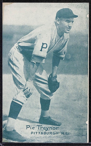 Lot of (2) 1926-1929 Exhibits Baseball Green-Tint Blank Back Postcards - Pie Traynor & Dazzy Vance