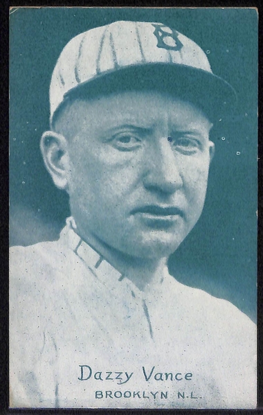 Lot of (2) 1926-1929 Exhibits Baseball Green-Tint Blank Back Postcards - Pie Traynor & Dazzy Vance