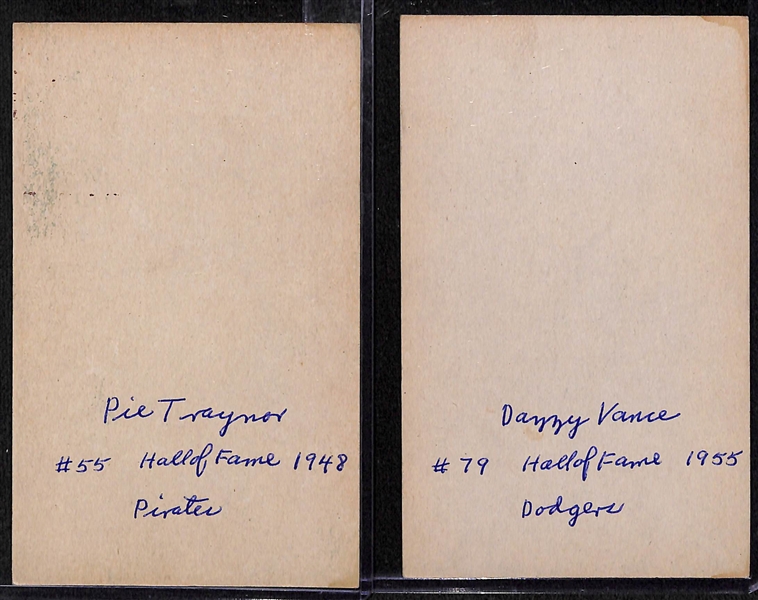 Lot of (2) 1926-1929 Exhibits Baseball Green-Tint Blank Back Postcards - Pie Traynor & Dazzy Vance