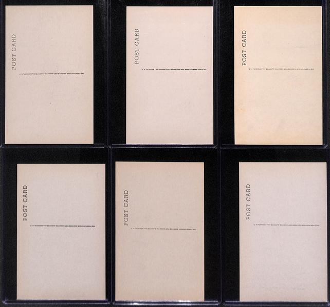 Lot of (6) High-Quality 1946-52 Albertype HOF Plaque Postcards - Cobb, Wagner, Young, Mathewson, Speaker, & Mack
