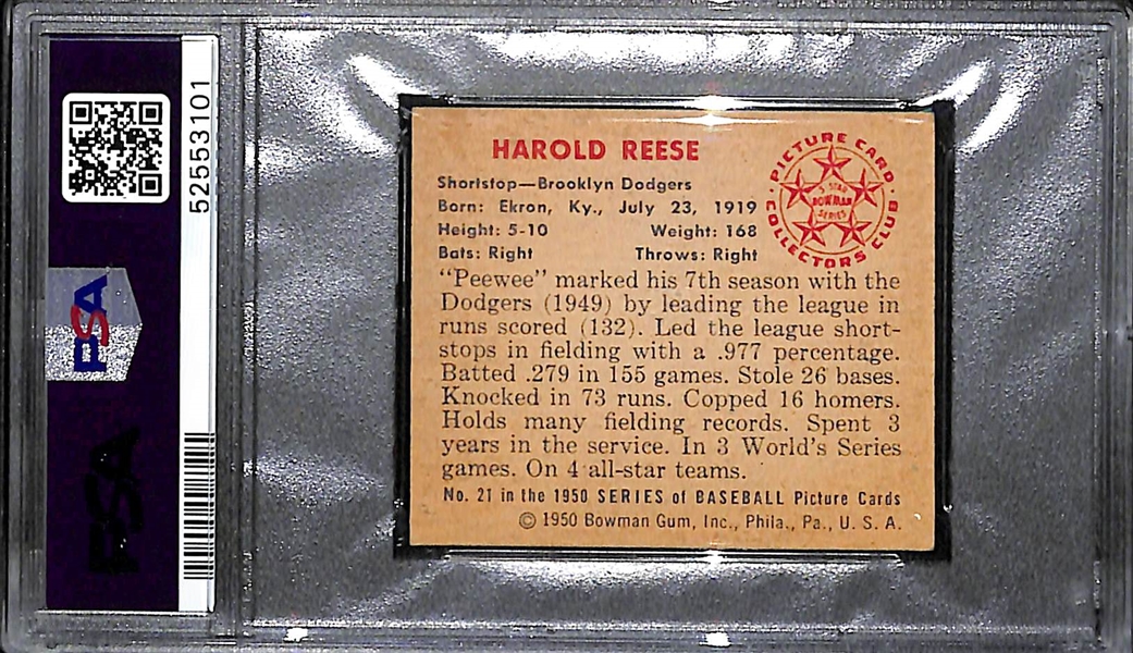 1950 Bowman Pee Wee Reese #21 Graded PSA 6
