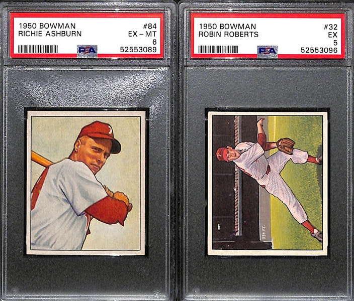 1950 Bowman Lot - Richie Ashburn (PSA 6) and Robin Roberts (PSA 5)