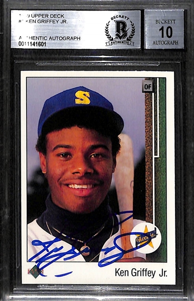 Ken Griffey Jr. Signed 1989 Upper Deck Rookie Card - Authenticated by Beckett BAS w. 10 Autograph Grade!