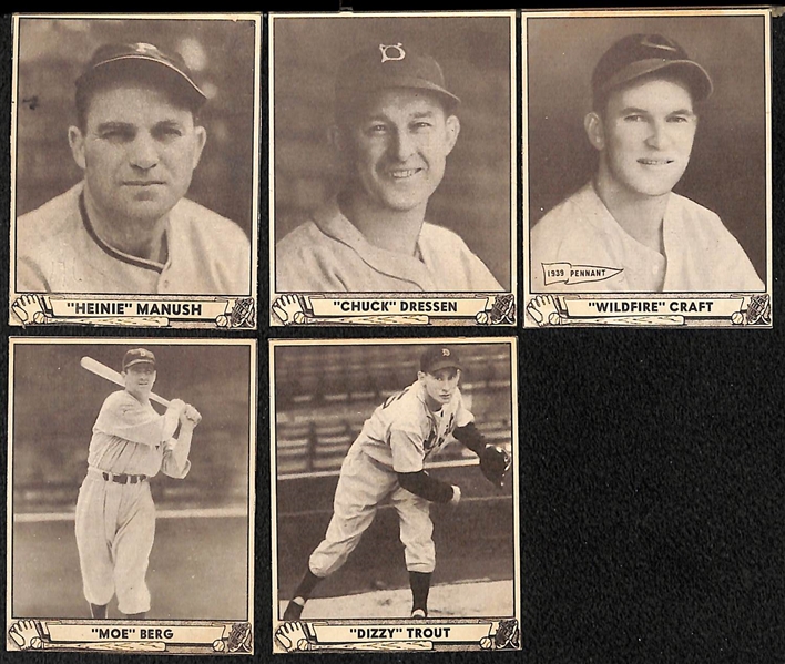 Lot of (50) Authentic/Trimmed 1940 Play Ball Cards w. Manush, Dressen, Craft, Berg, Dizzy Trout, +