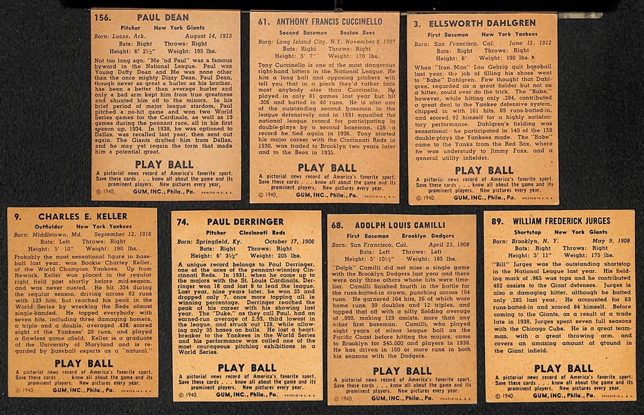 Lot of (50) Authentic/Trimmed 1940 Play Ball Cards w. Daffy Dean, Cuccinello, Dahlgren, Keller, Derringer, Camilli, Jurges, +
