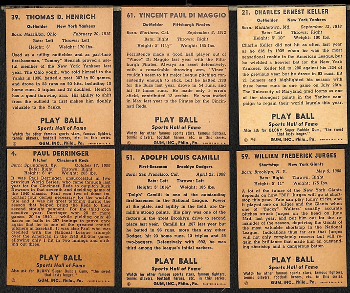 Lot of (54) Authentic/Trimmed 1941 Play Ball Cards w. Henrich, V. DiMaggio, Keller, Derringer, Camilli, Jurges, +