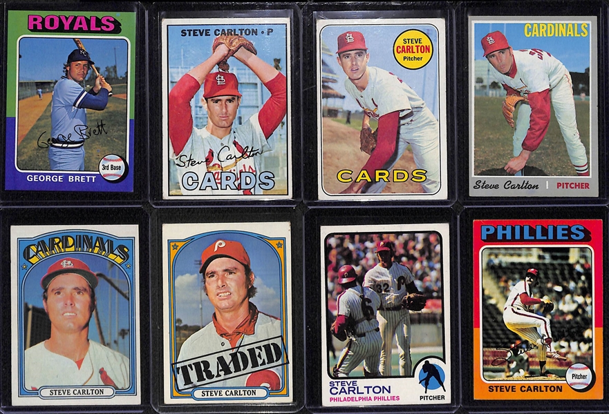 1975 Topps George Brett Rookie & (7) Steve Carlton Cards (Inc. 1967, 1969, 1970, 1972, 1972T, 1973, 1975)