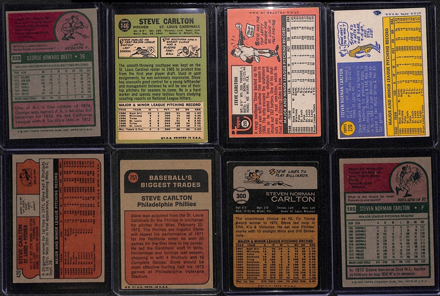 1975 Topps George Brett Rookie & (7) Steve Carlton Cards (Inc. 1967, 1969, 1970, 1972, 1972T, 1973, 1975)