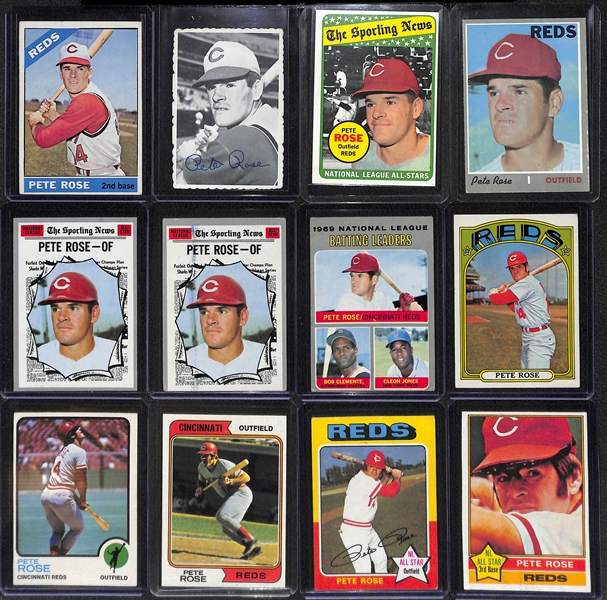 Lot of 12 Pete Rose Cards Inc. 1966T, 1969 Deckle Edge, 1969 AS, 1970T, 2 1970 AS, +