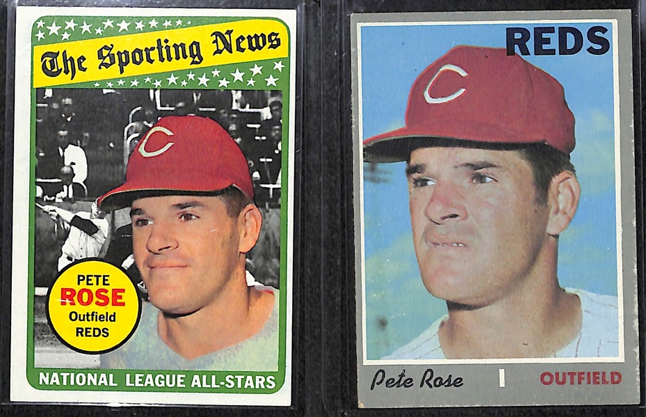 Lot of 12 Pete Rose Cards Inc. 1966T, 1969 Deckle Edge, 1969 AS, 1970T, 2 1970 AS, +