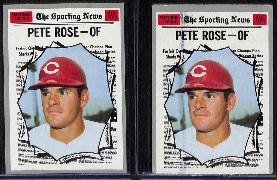 Lot of 12 Pete Rose Cards Inc. 1966T, 1969 Deckle Edge, 1969 AS, 1970T, 2 1970 AS, +