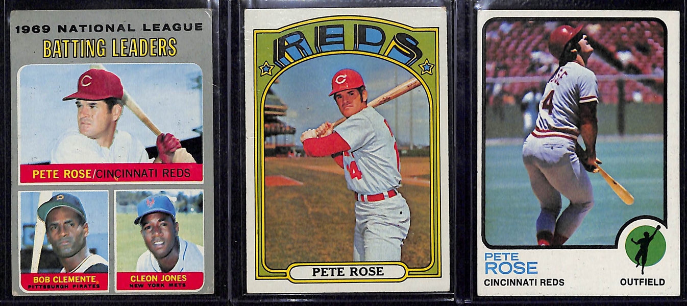 Lot of 12 Pete Rose Cards Inc. 1966T, 1969 Deckle Edge, 1969 AS, 1970T, 2 1970 AS, +