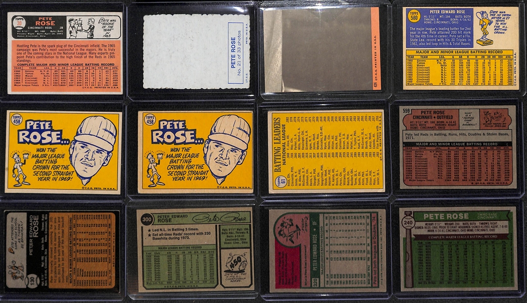 Lot of 12 Pete Rose Cards Inc. 1966T, 1969 Deckle Edge, 1969 AS, 1970T, 2 1970 AS, +