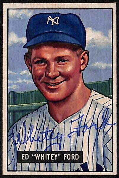 Lot of (4) Secretarial (Non-Authentic) Signed Bowman Yankees Cards w. Yogi Berra and Whitey Ford Rookie Cards