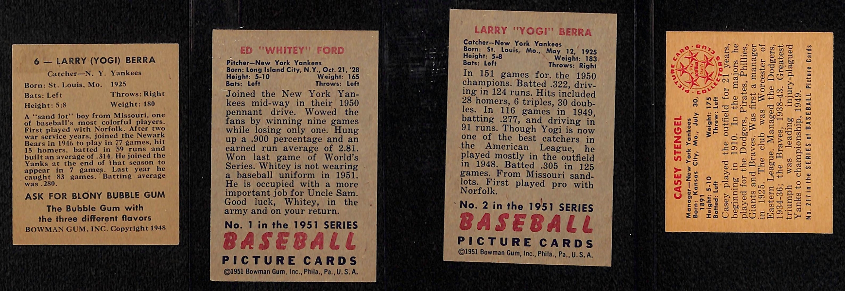 Lot of (4) Secretarial (Non-Authentic) Signed Bowman Yankees Cards w. Yogi Berra and Whitey Ford Rookie Cards