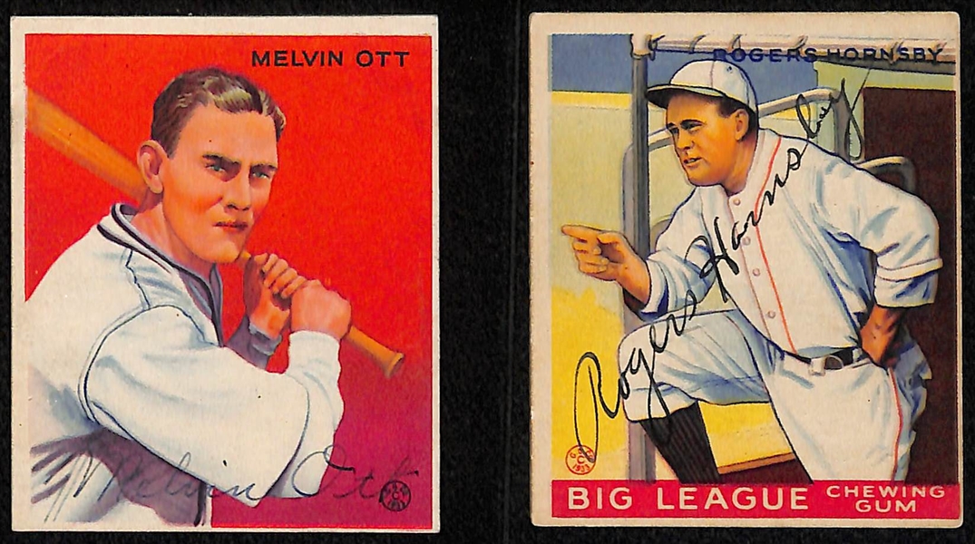 Lot of (5) Secretarial (Non-Authentic) Signed 1933 Goudey HOFer Cards w. (2) Mel Ott, Bill Terry, Rogers Hornsby, Lloyd Waner