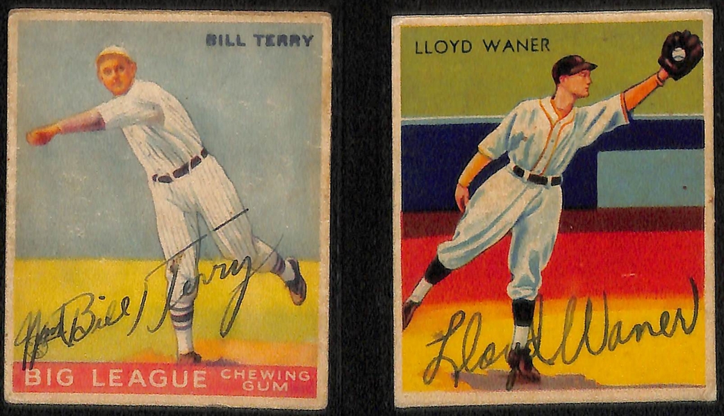 Lot of (5) Secretarial (Non-Authentic) Signed 1933 Goudey HOFer Cards w. (2) Mel Ott, Bill Terry, Rogers Hornsby, Lloyd Waner
