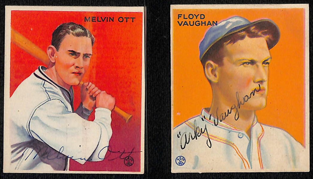 (6) Secretarial (Non-Authentic) Signed 1933 Goudey HOFer Cards w. Mel Ott, Arky Vaughan, Leo Durocher, Hack Wilson, Pie Traynor, Billy Herman