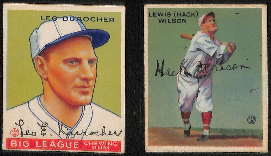 (6) Secretarial (Non-Authentic) Signed 1933 Goudey HOFer Cards w. Mel Ott, Arky Vaughan, Leo Durocher, Hack Wilson, Pie Traynor, Billy Herman