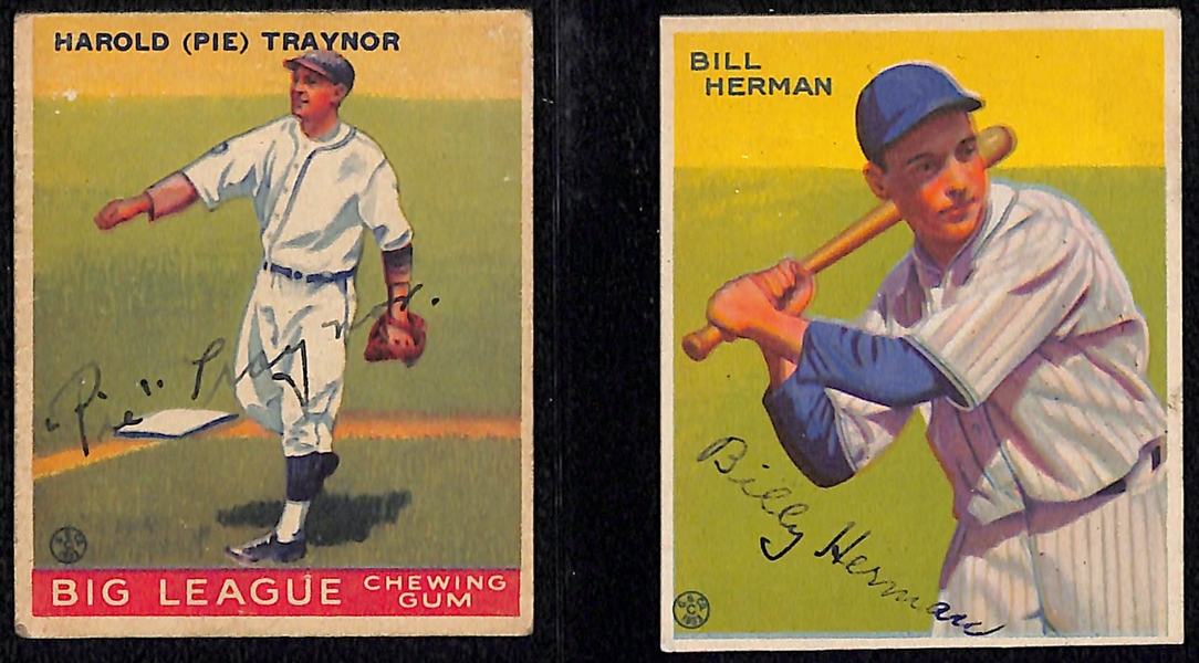 (6) Secretarial (Non-Authentic) Signed 1933 Goudey HOFer Cards w. Mel Ott, Arky Vaughan, Leo Durocher, Hack Wilson, Pie Traynor, Billy Herman
