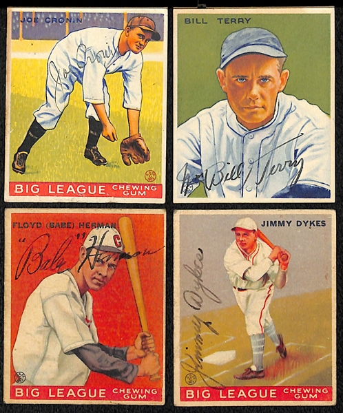 (18) Secretarial (Non-Authentic) Signed 1933 Goudey Cards w. (2) Joe Cronin, Bill Terry, Babe Herman, J. Dykes, +