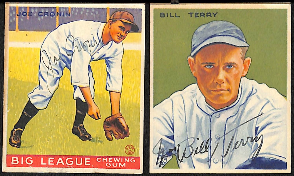 (18) Secretarial (Non-Authentic) Signed 1933 Goudey Cards w. (2) Joe Cronin, Bill Terry, Babe Herman, J. Dykes, +