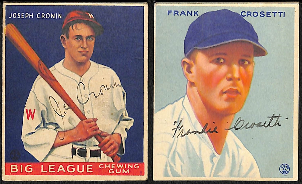 (18) Secretarial (Non-Authentic) Signed 1933 Goudey Cards w. Joe Cronin, F. Crosetti, M. Koenig, J. Dykes, +
