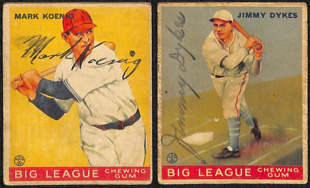 (18) Secretarial (Non-Authentic) Signed 1933 Goudey Cards w. Joe Cronin, F. Crosetti, M. Koenig, J. Dykes, +