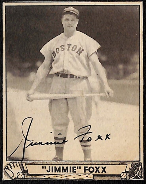 Lot of (4) Secretarial (Non-Authentic) Signed and Trimmed 1940 Play Ball HOFer Cards w. (2) Jimmie Foxx & (2) Connie Mack