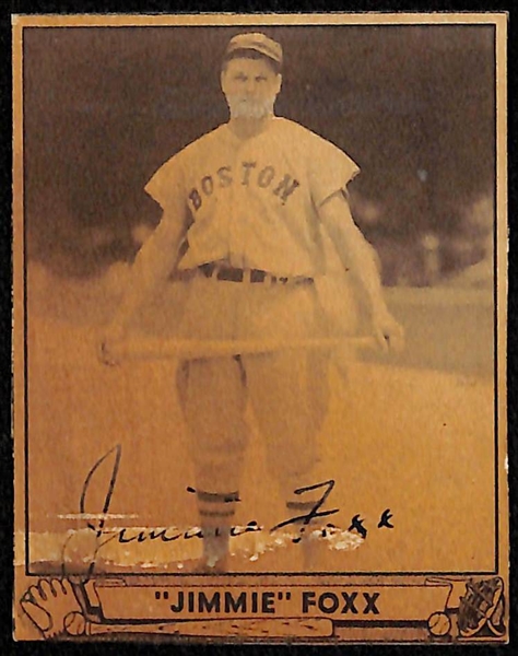 Lot of (4) Secretarial (Non-Authentic) Signed and Trimmed 1940 Play Ball HOFer Cards w. (2) Jimmie Foxx & (2) Connie Mack
