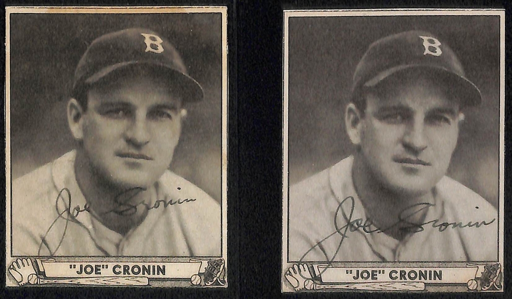Lot of (3) Secretarial (Non-Authentic) Signed and Trimmed 1940 Play Ball Red Sox HOFer Cards w. Ted Williams & (2) Joe Cronin