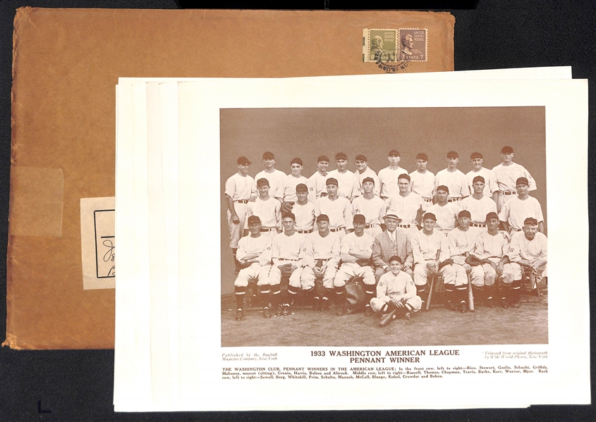 (7) c1930s M113 and/or M114 Baseball Magazine Washington Senators Supplement Photos (w. Original Mailing Envelope) Inc. 1933 Team