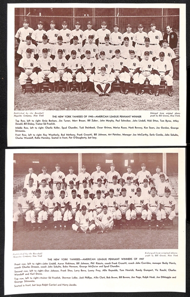(10) M113 and/or M114 Baseball Magazine Yankees Trimmed Supplement Photos Inc. Team Photos from 1926 1936, 1943, & 1947