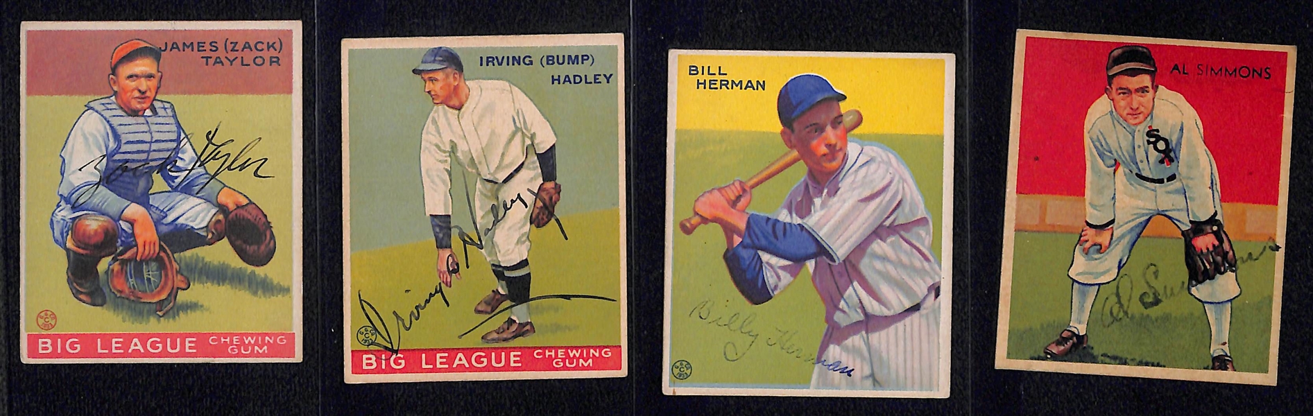 (18) Secretarial (Non-Authentic) Signed Baseball Cards w. Chuck Klein, Al Simmons, Billy Herman, Bump Hadley, Zach Taylor, +