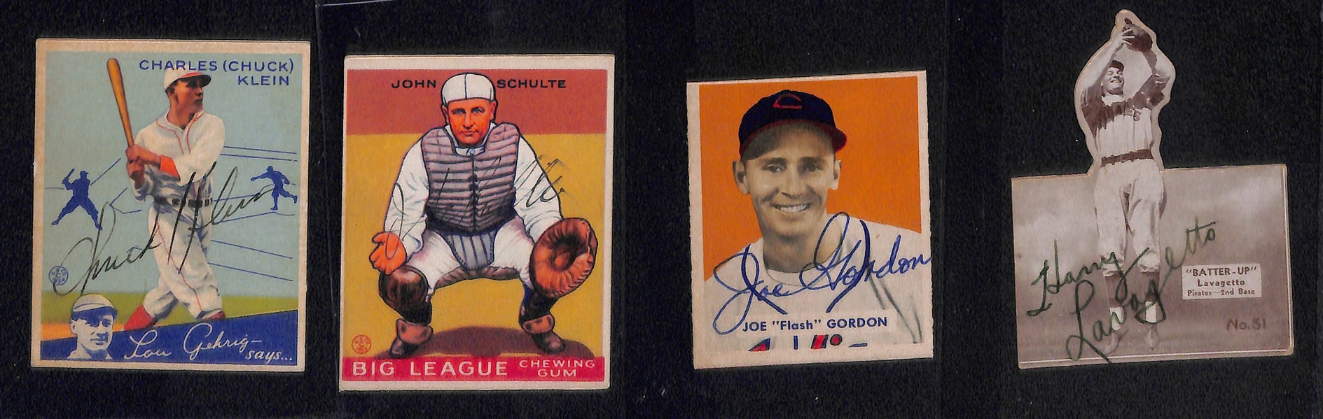 (18) Secretarial (Non-Authentic) Signed Baseball Cards w. Chuck Klein, Al Simmons, Billy Herman, Bump Hadley, Zach Taylor, +