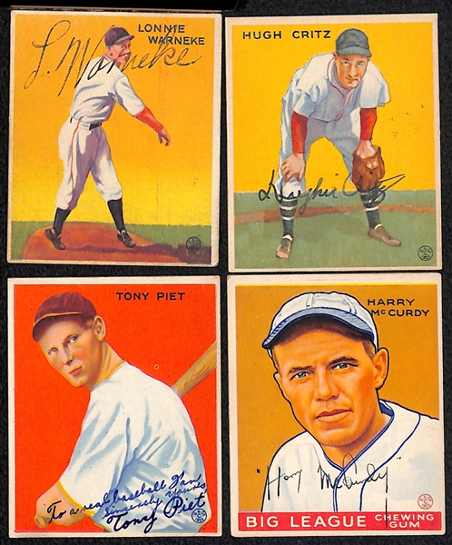 (18) Secretarial (Non-Authentic) Signed Baseball Cards w. Chuck Klein, Al Simmons, Billy Herman, Bump Hadley, Zach Taylor, +