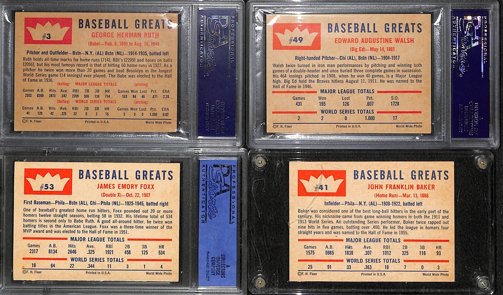 1960 Fleer Baseball Set 79 of 80 Cards w. 3 PSA Graded Cards - Babe Ruth PSA 5