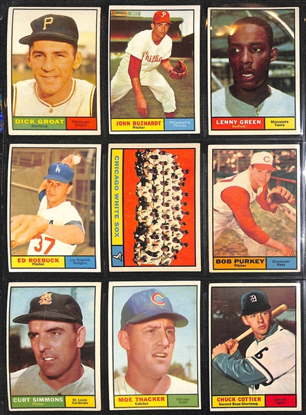 1961 Topps Baseball Partial Set - 213 of 587 Cards w. Mays MVP & Mantle MVP (MC)