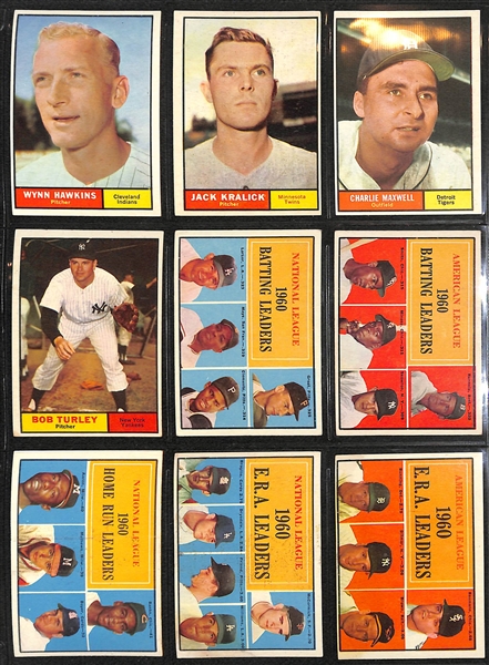 1961 Topps Baseball Partial Set - 213 of 587 Cards w. Mays MVP & Mantle MVP (MC)