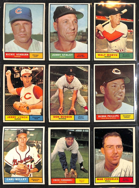 1961 Topps Baseball Partial Set - 213 of 587 Cards w. Mays MVP & Mantle MVP (MC)