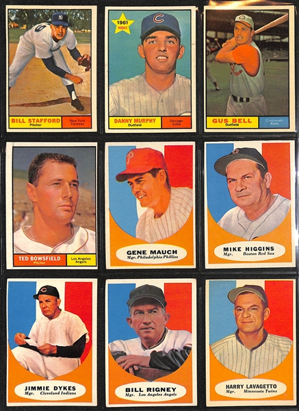1961 Topps Baseball Partial Set - 213 of 587 Cards w. Mays MVP & Mantle MVP (MC)