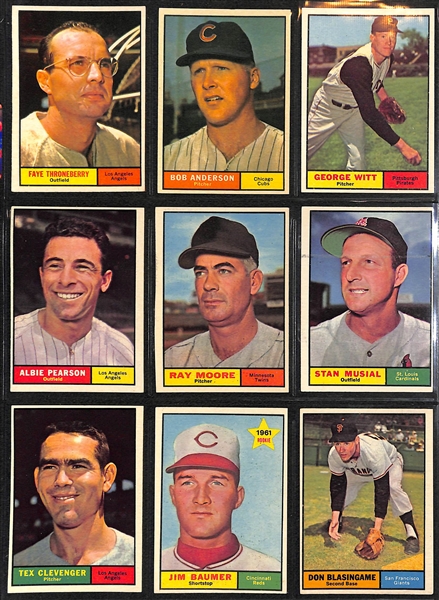 1961 Topps Baseball Partial Set - 213 of 587 Cards w. Mays MVP & Mantle MVP (MC)